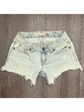Aeropostale Light Wash Distressed Denim Cutoff Low Rise Shorts Size Zero Y2K